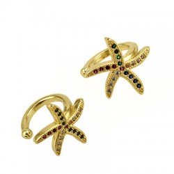 Pendiente de Metal Latón ´´Ear Cuff´´ Estrella de Mar con Circonitas 12mm/11mm