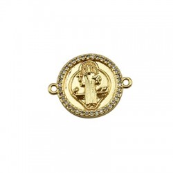 Zircon Brass Connector Round Religious 15mm