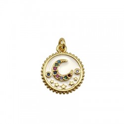 Pendentif en Métal/Laiton émaillé et Zircons 14mm