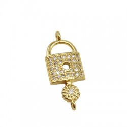 Pendentif cadenas/clé en Métal/Laiton et Zircons 23x10mm