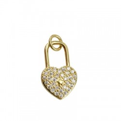 Charm in Ottone Lucchetto Cuore con Zirconi 18x11mm