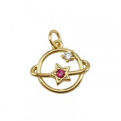 Pendentif planète en Métal/Laiton avec Zircons 15x16mm