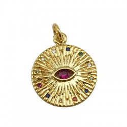 Brass Charm Round Evil Eye w/ Zircon 18mm