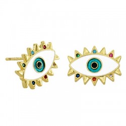 Brass Earring Eye w/ Zircon & Enamel 15x11mm