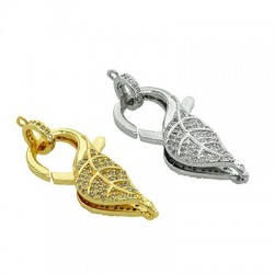 Brass Clasp Lobster Leaf  w/ Zircon 16x33mm