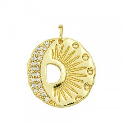 Zircon Brass Charm Round Sun Moon 21mm