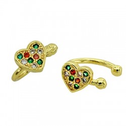 Boucle D'Oreille en Laiton et Zircon en Forme de cœur 11 x 12 mm/6 mm