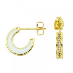 Brass Earring Hoop w/ Zircon & Enamel 11x13mm/3mm