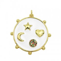 Charm in Ottone Simboli con Smalto e Zirconi 25mm