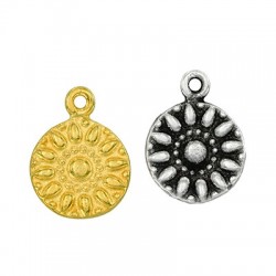 Brass Charm Round Sun Flower 11mm