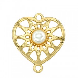 Connettore in Zama Cuore con Perla ABS 18x15mm