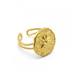 Anello in Metallo Ottone Regolabile Rotondo con Fiore 16mm