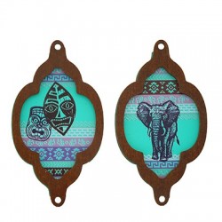 Wooden Pendant Frame Mask Elephant 34x60mm (2pcs/Set)