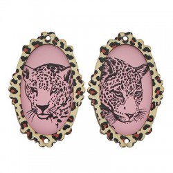 Wooden Pendant Frame Leopard 37x55mm (2pcs/Set)