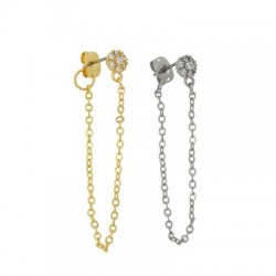 Brass Earring Chain w/ Zircon Round & Back Safety 12mm