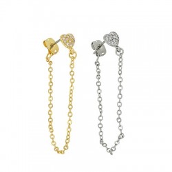 Brass Earring Chain w/ Zircon Heart & Back Safety 8mm