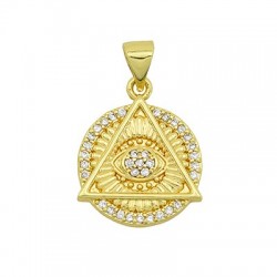 Brass Charm Round Pyramid w/ Zircon 15mm