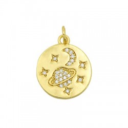 Charm in Ottone Rotondo Pianeta con Zirconi 16mm