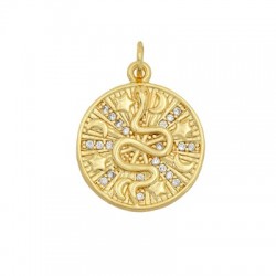 Breloque Ronde en Laiton et Zircon Serpent Étoile lune 18 mm