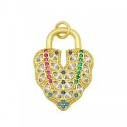 Charm in Ottone Cuore con Zirconi 17x24mm