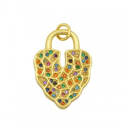 Zircon Brass Charm Heart 17x24mm