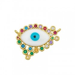 Brass Connector Evil Eye w/ Zircon & Enamel 23x18mm