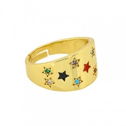 Enameled Brass Finger Ring Round & Zircon 11mm/12mm