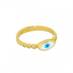 Enameled Brass Finger Ring Oval Evil Eye 20mm
