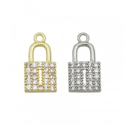 Charm in Ottone Lucchetto con Zirconi 14x7mm