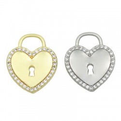 Charm in Ottone Lucchetto Cuore con Zirconi 19x16mm