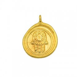 Brass Charm Round Hamsa Hand Fatima 14mm