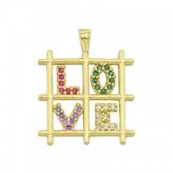 Charm in Ottone Quadrato "LOVE" con Zirconi 17mm