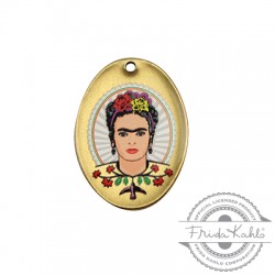 Ciondolo in Metallo Ottone Ovale con Frida Kahlo 21x29mm