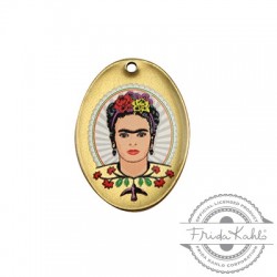 Μεταλλικό Μπρούτζινο Μοτίφ Οβάλ Frida Kahlo 21x29mm