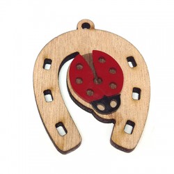 Wooden Pendant Horseshoe with plexi acrylic ladybug 40x44mm