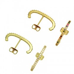 Boucle D'Oreille en Laiton avec Zircon 22 x 7 mm/2 mm
