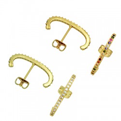 Brass Earring w/ Zircon 22x7mm/2mm