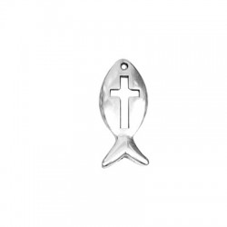 Ciondolo in Metallo Zama Pesce con Croce 21x9mm