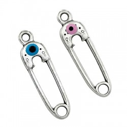 Zamak Pendant Safety Pin w/ Evil Eye & Enamel 25x8mm