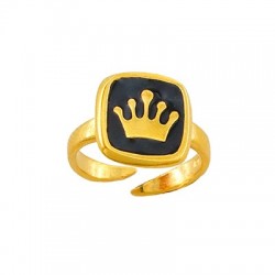 Bague en Laiton Émaillé avec Couronne Carrée 12 mm