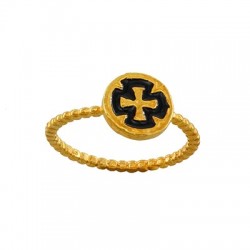 Anillo de Metal Laton Ajustable Redondo con Cruz Esmaltado 9.3mm