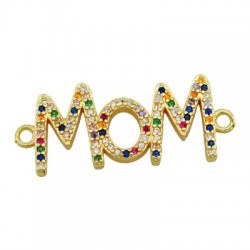 Brass Connector "MOM" w/ Zircon 28x12mm