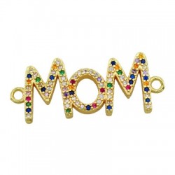 Zircon Brass Connector "MOM" 28x12mm