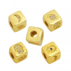 Passante in Ottone Cubo con Simboli e Zirconi 9mm