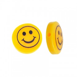 Resin Bead Round Flat w/ Smile Face 14mm