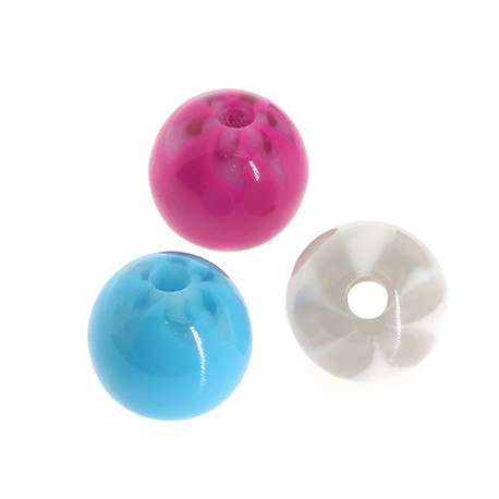 Resin Bead Round Ball w/ Flower 12 mm