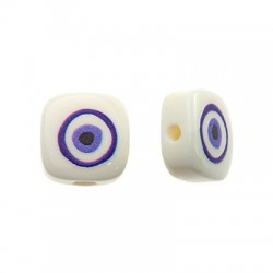 Resin Bead Square Flat Evil Eye 10mm (Ø1.6mm)