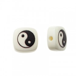 Χάντρα Ρητίνης Τετράγωνη "Yin & Yang" 10mm (Ø1.6mm)