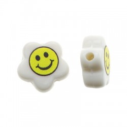 Perlina in Acrilico Piatta Fiore con Faccina Sorridente 10mm (Ø1.6mm)