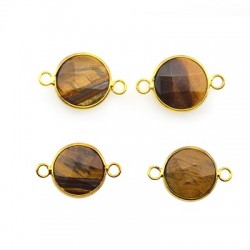 Brass Round Setting 15mm With Tiger Eye Stone